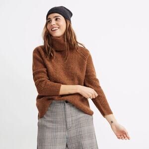 Madewell Mercer Turtleneck Sweater in Coziest Yarn in Brown Heather Cider